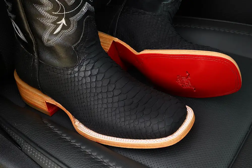 Men’s Genuine Black Python Boots — Square Toe