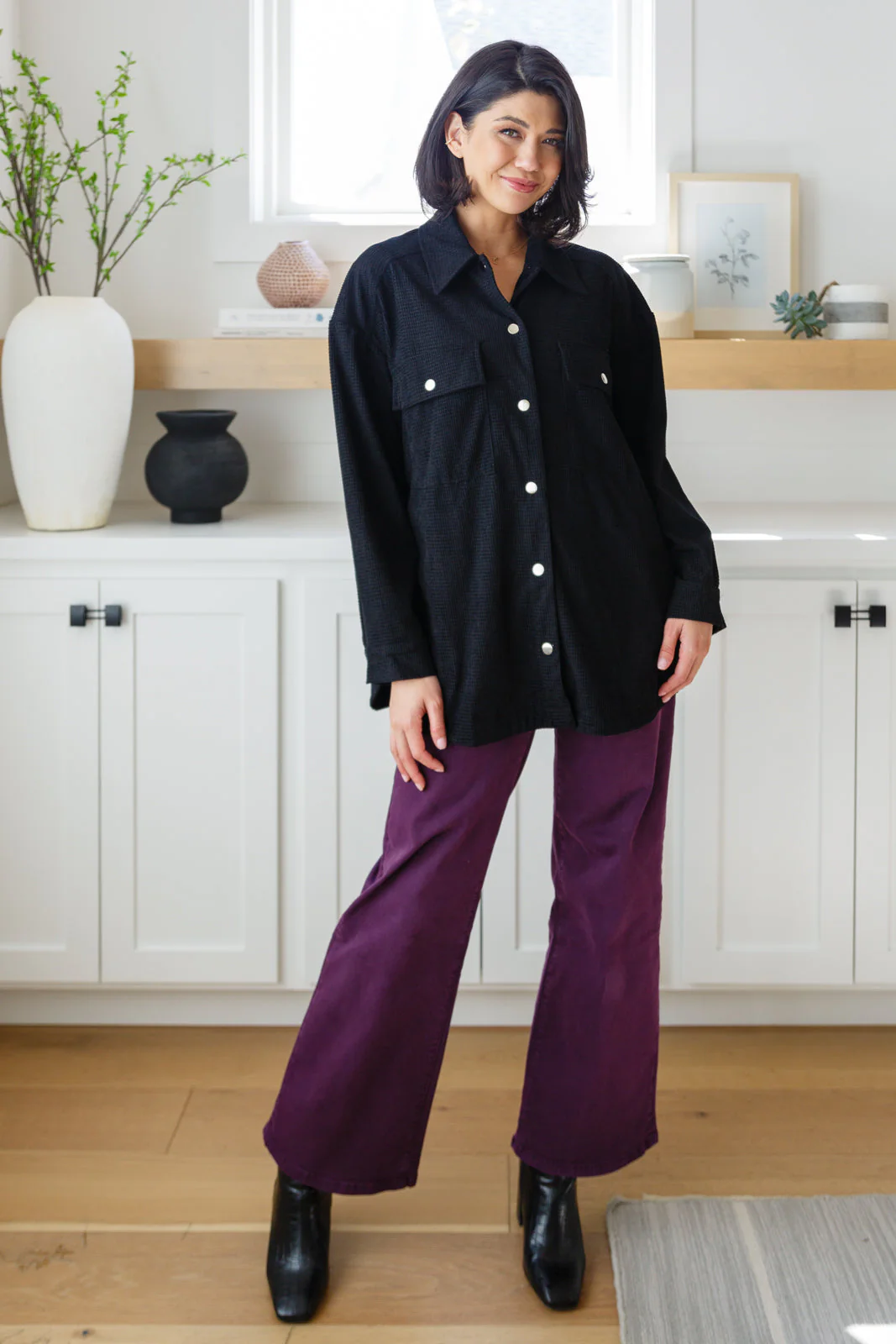 High Rise Wide Leg Jeans in Plum