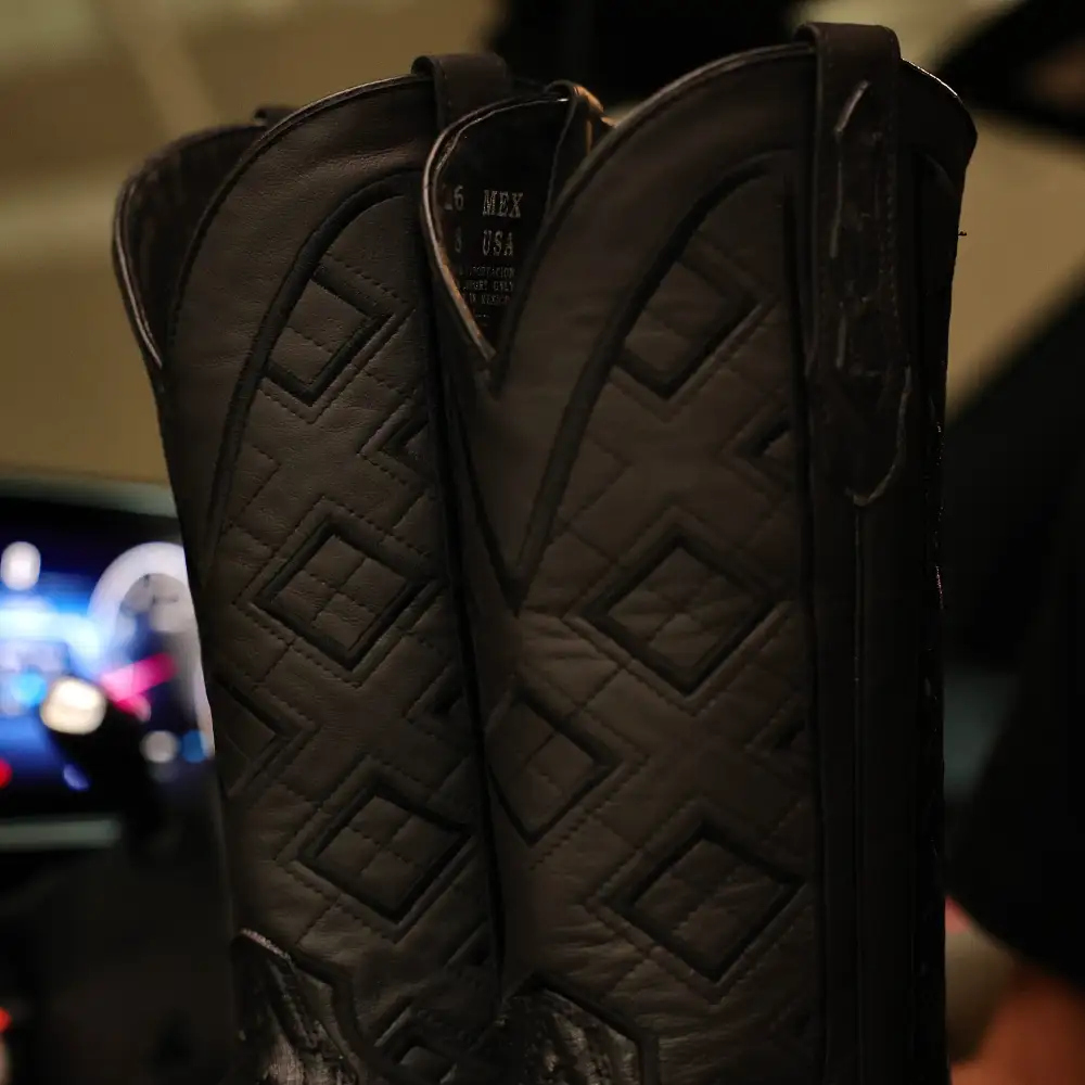 Black Ostrich Leather Boots - Square Toe