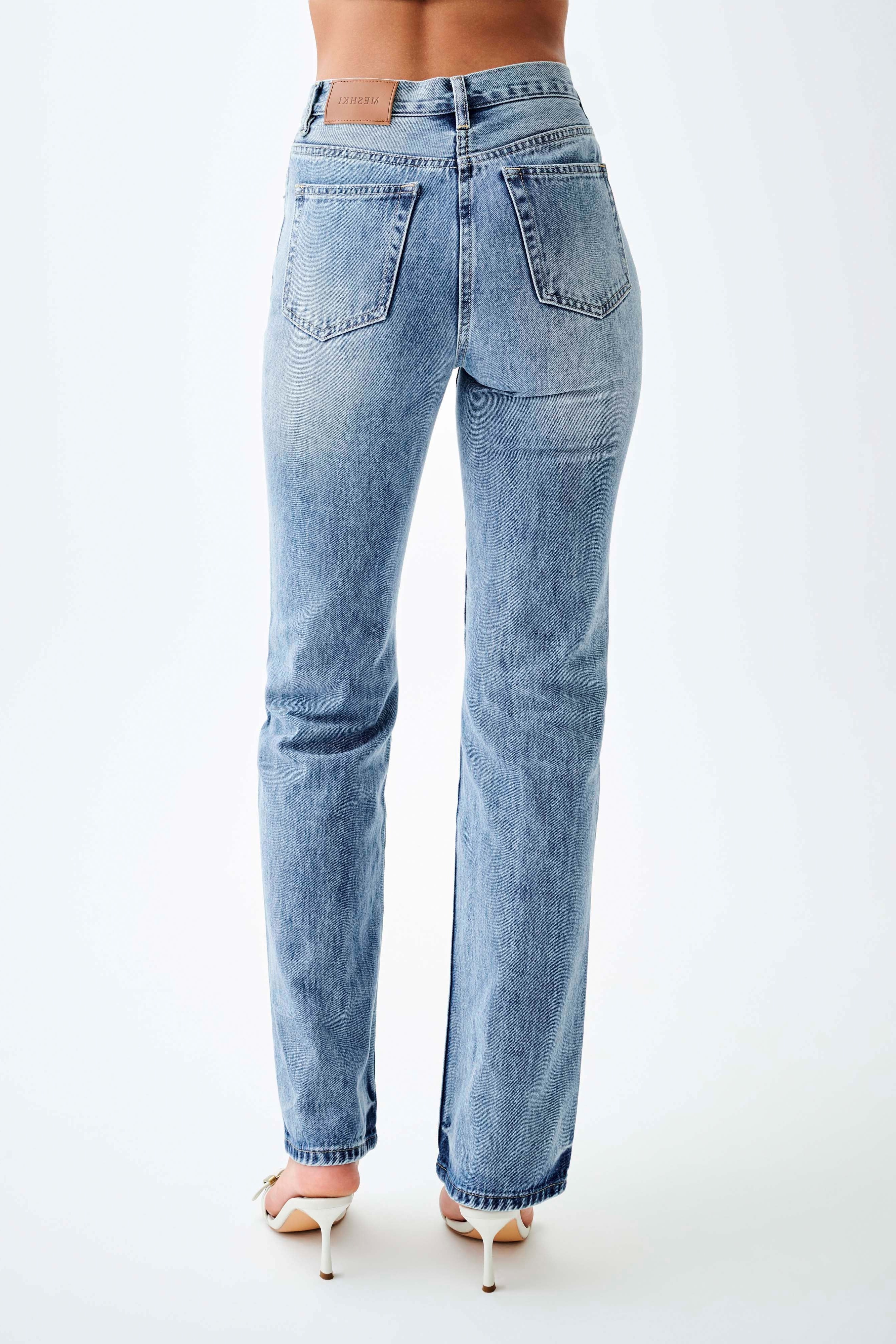 Blue High Waisted Straight Leg Jeans