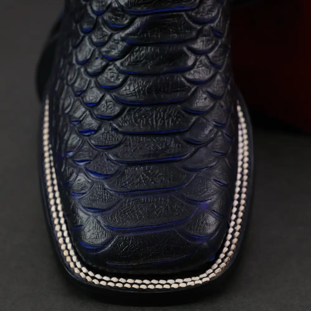 Royal Blue Anaconda Leather Boots - Square Toe