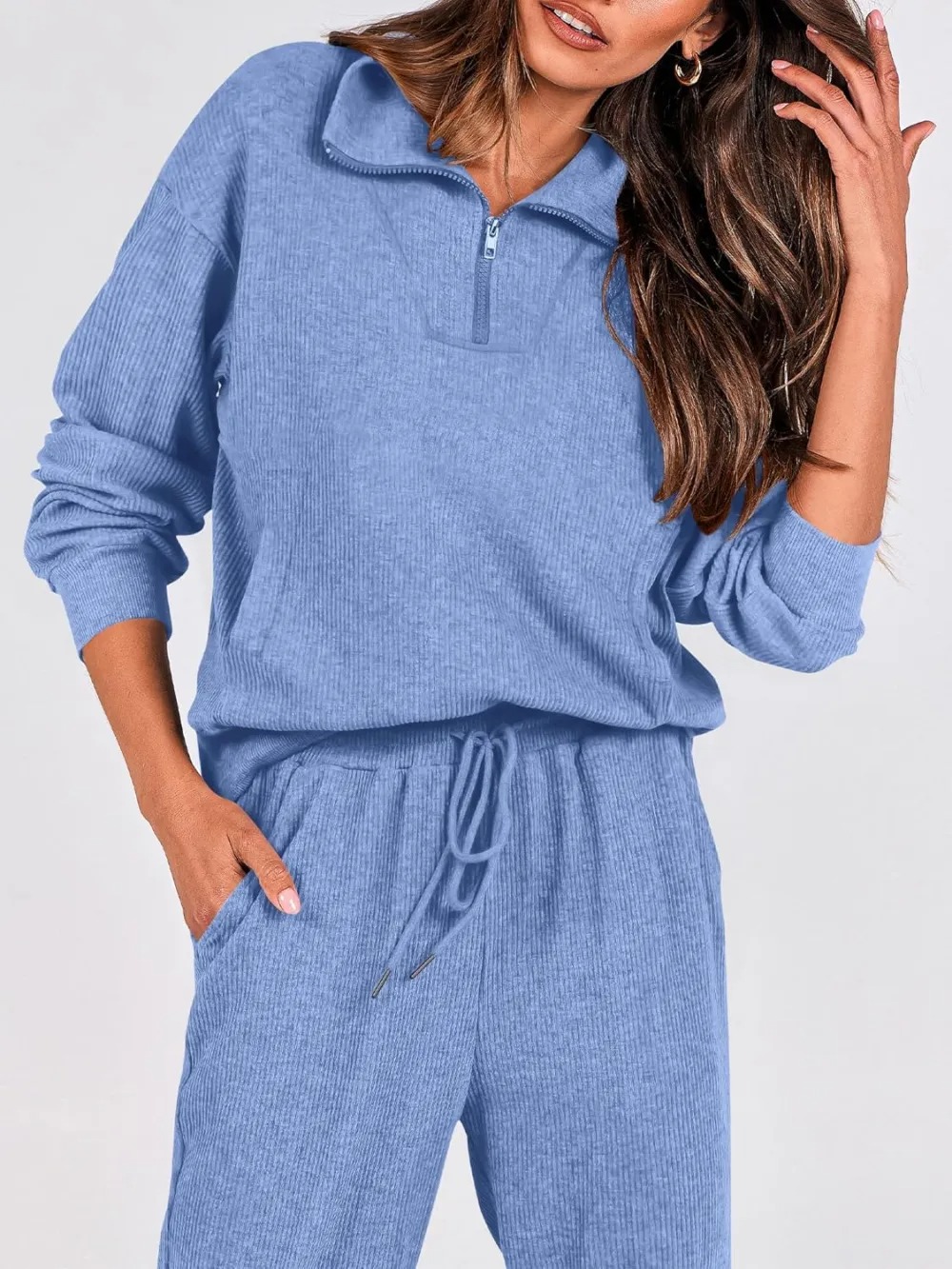 Women's Long Sleeve Half Zip Sweatshirt Sweatpants Lounge Set Sweatsuits with Pockets