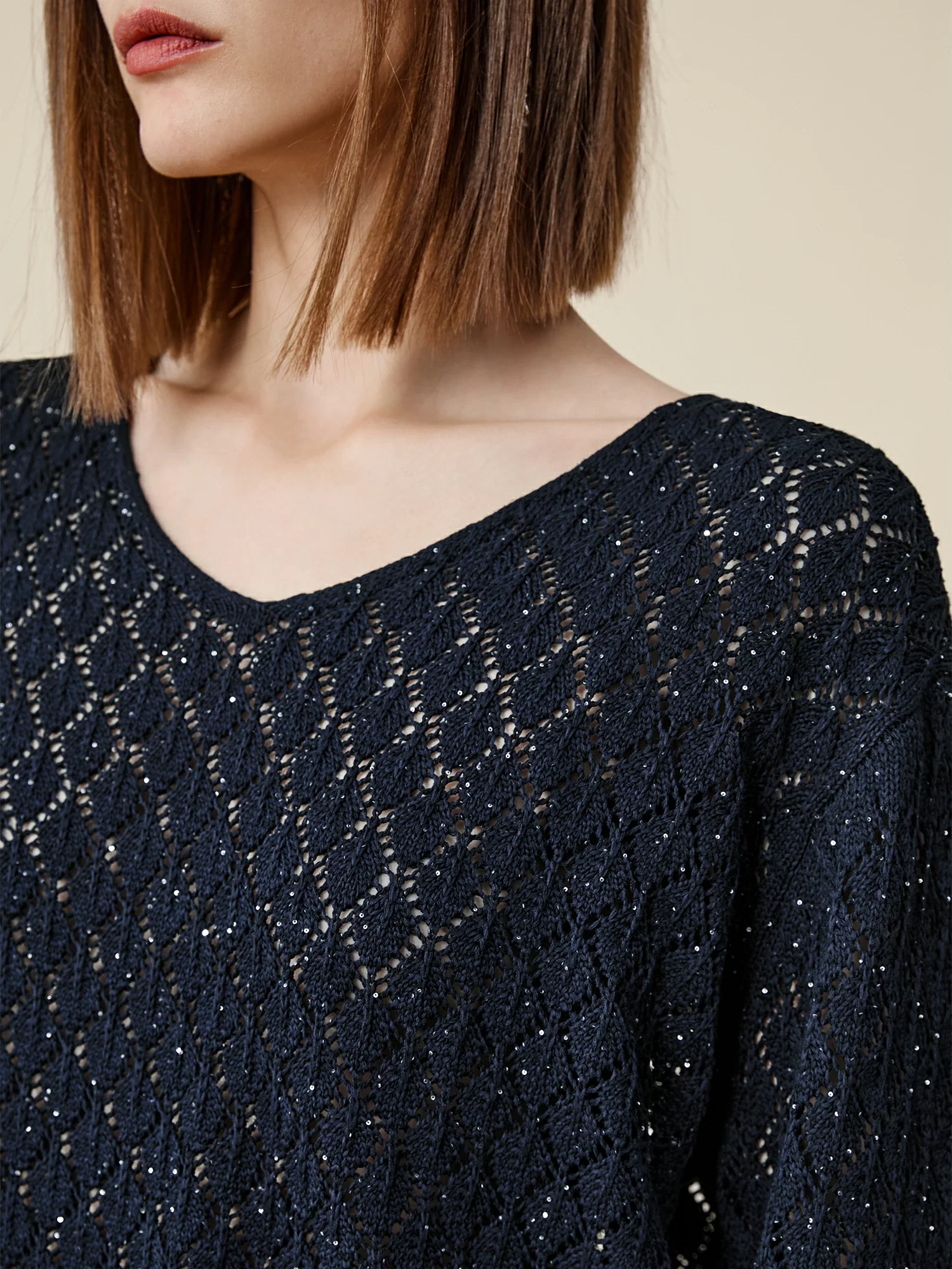 Lyocell & Linen Openwork Sequin Knitted Top
