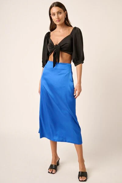 Side Slit Satin Midi Skirt