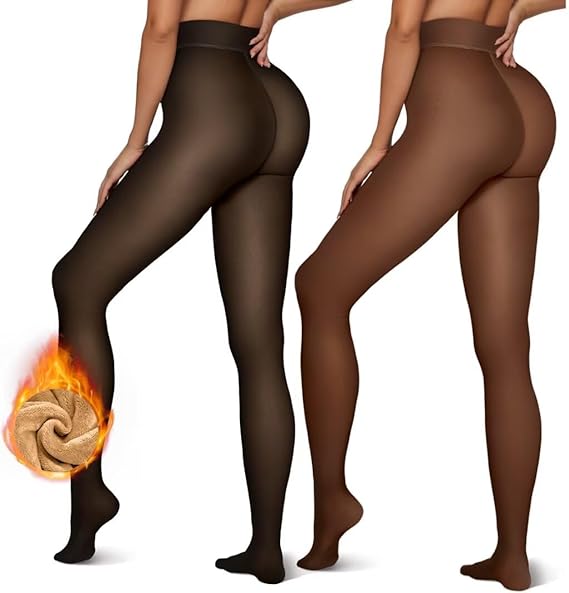 Vertvie Fleece Lined Tights For Women Thermal Warm Tights Fake Translucent Pantyhose High Waisted Thermal Leggings Winer