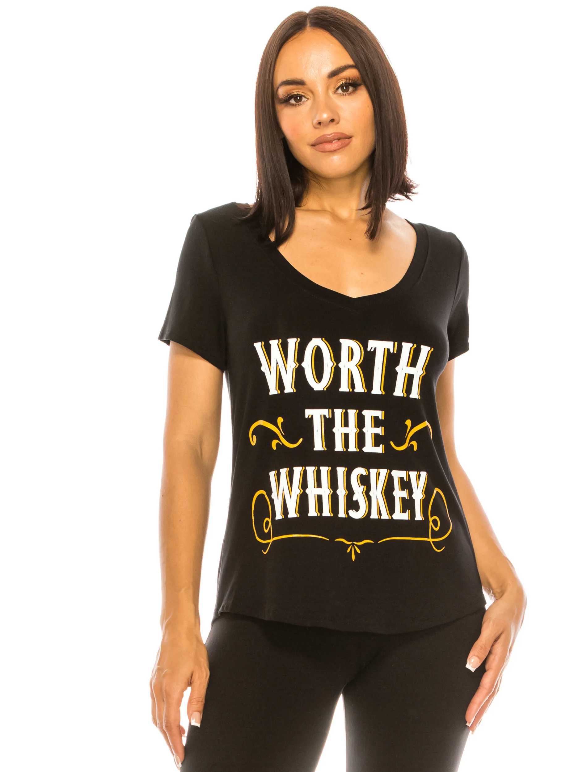 WORTH THE WHISKEY SHORT SLEEVE V NECK