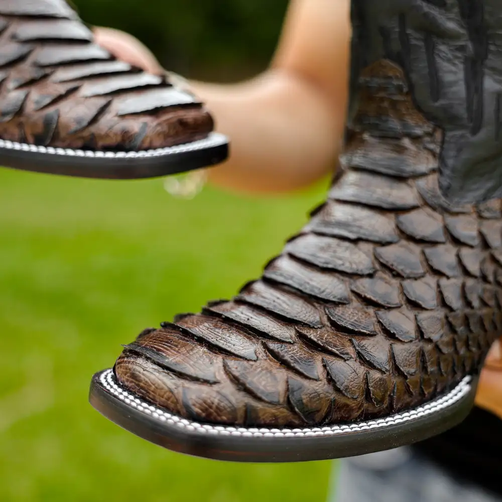 Brown Jumbo Python Leather Boots - Square Toe