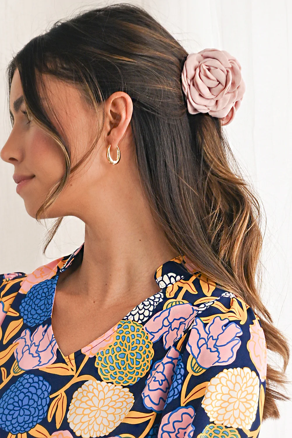 Gossamer Pink 3D Rose Flower Cloth Hair Clip