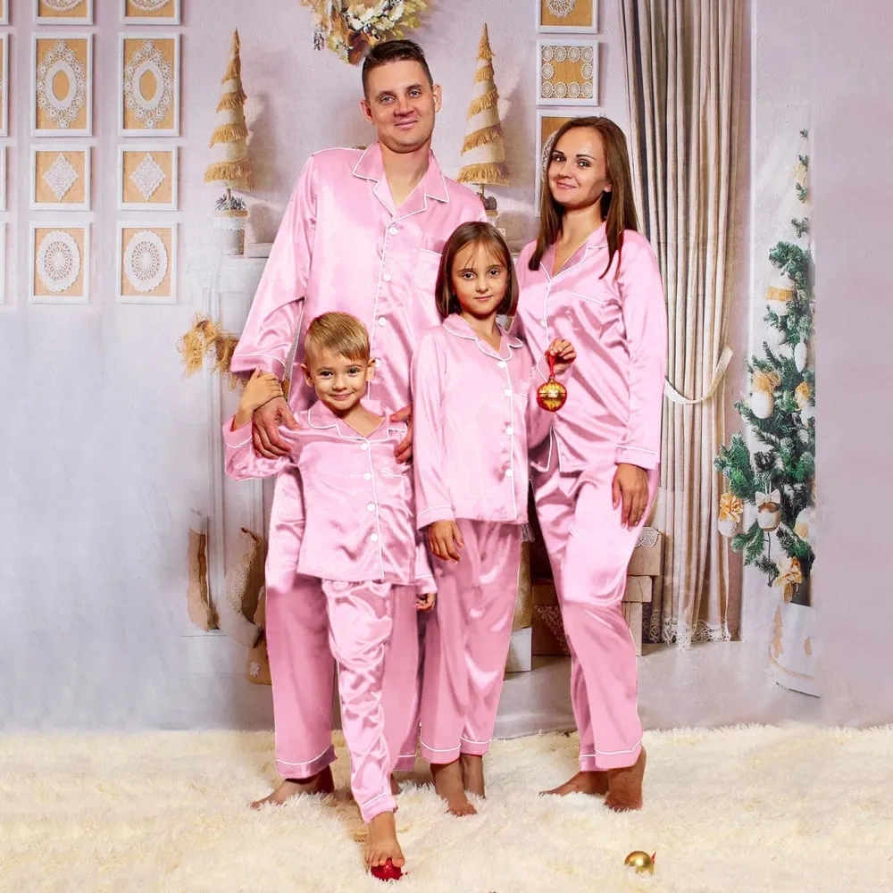 Family Matching Solid Color Silk Pajamas