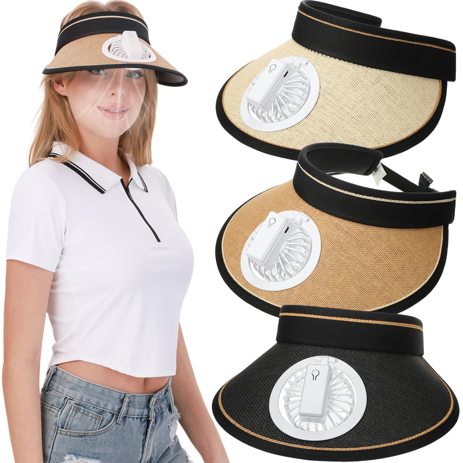 Women Sun Visors Hat with Fan