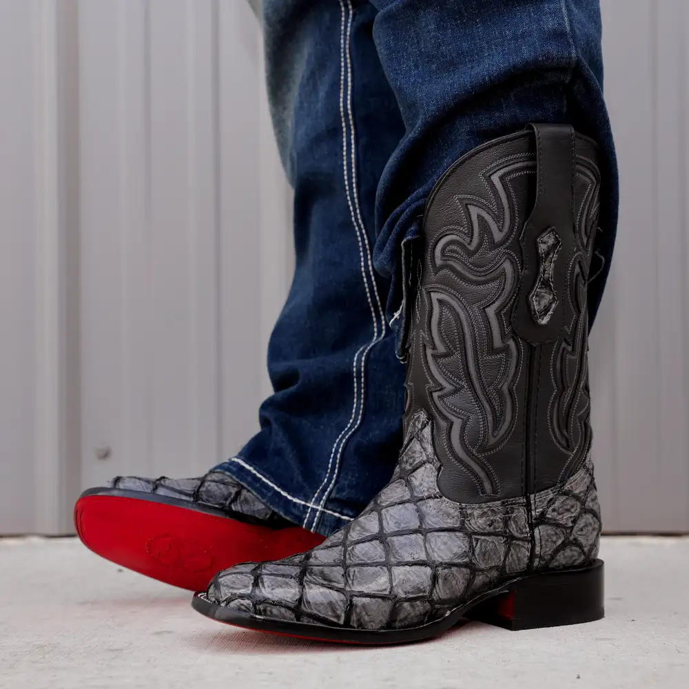 Midnight Grey Pirarucu Leather Boots - Square Toe