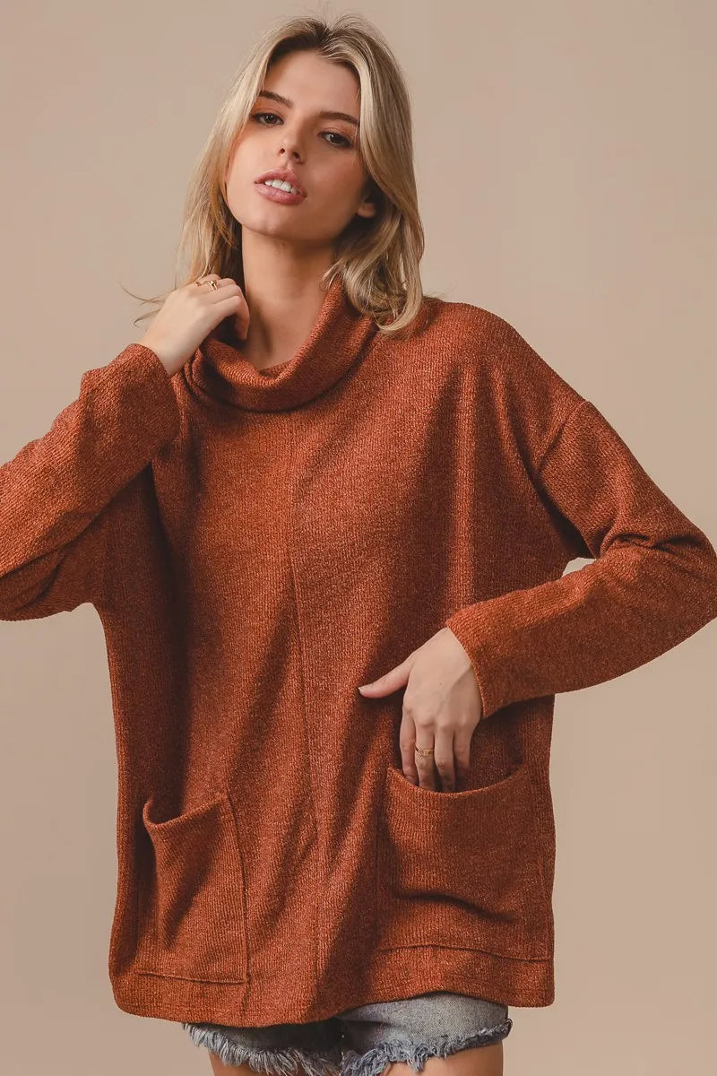Piper Rib Double Pocket Turtle Neck Sweater