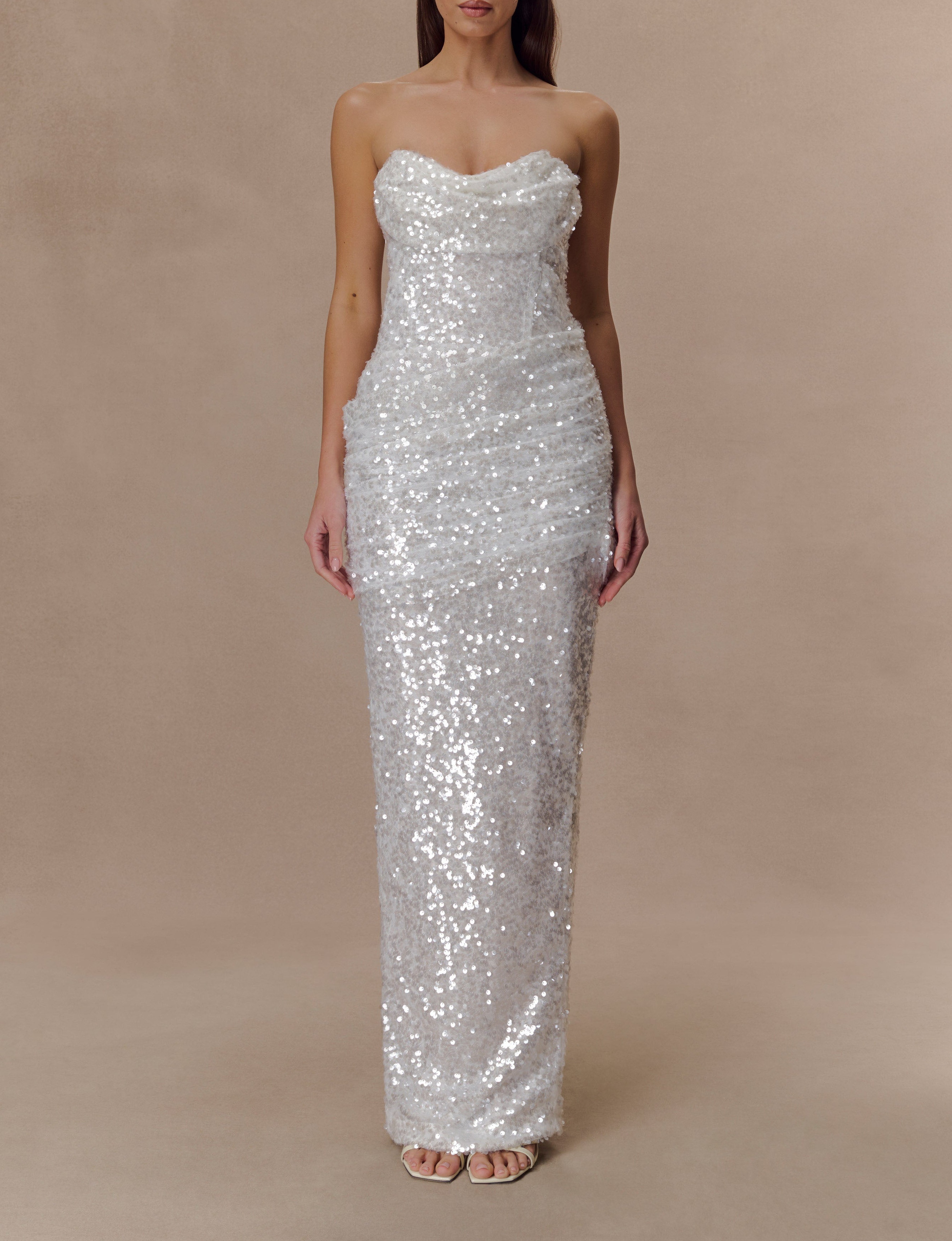 Ivory Strapless Sequin Maxi Dress