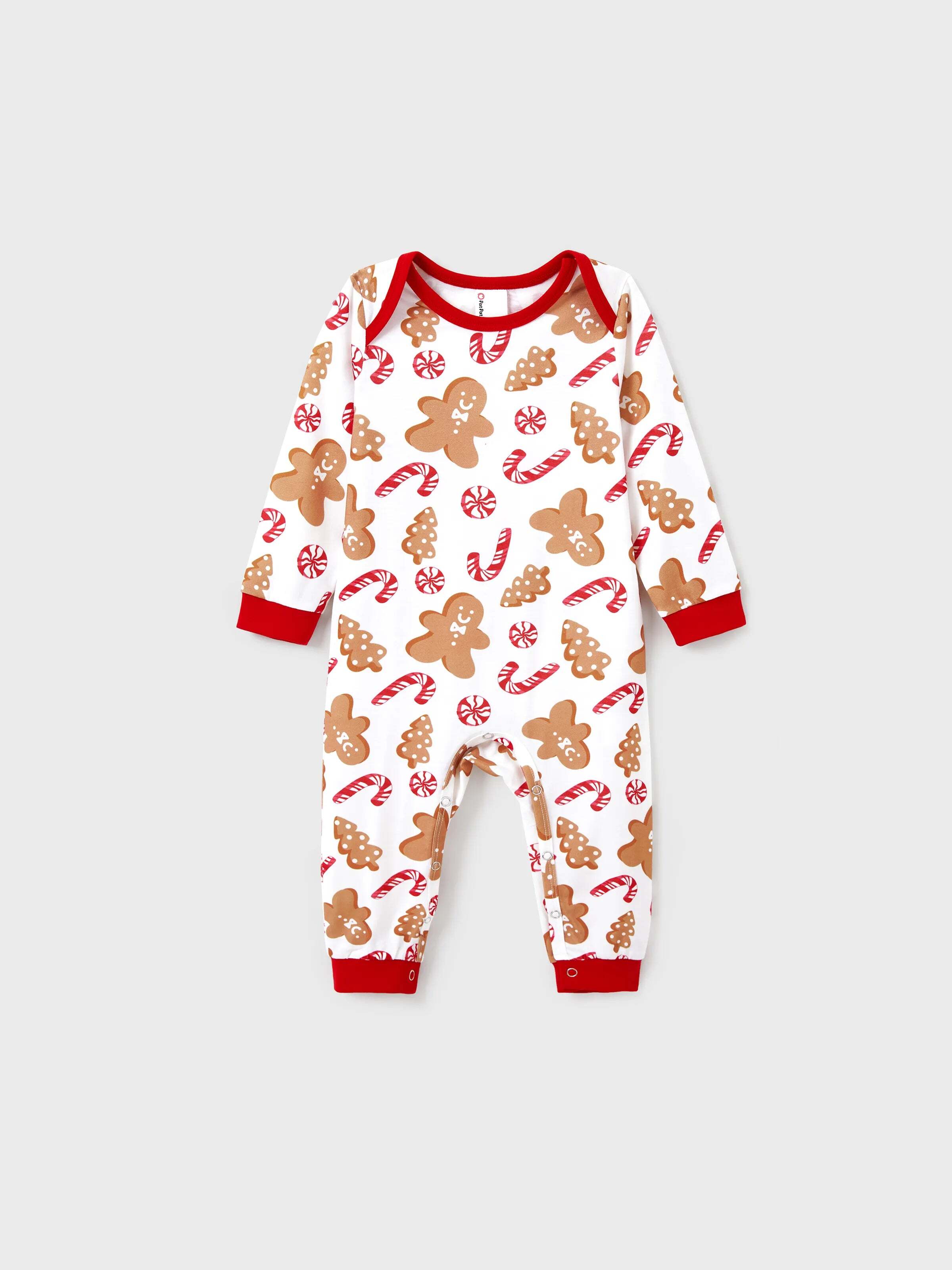 Christmas Matching Family Pajamas Set Gingerbread and Candy Cane Print PJS with Christmas Socks Red