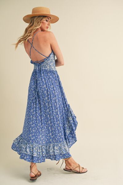 Ditsy Floral Ruffled Hem Maxi Cami Dress