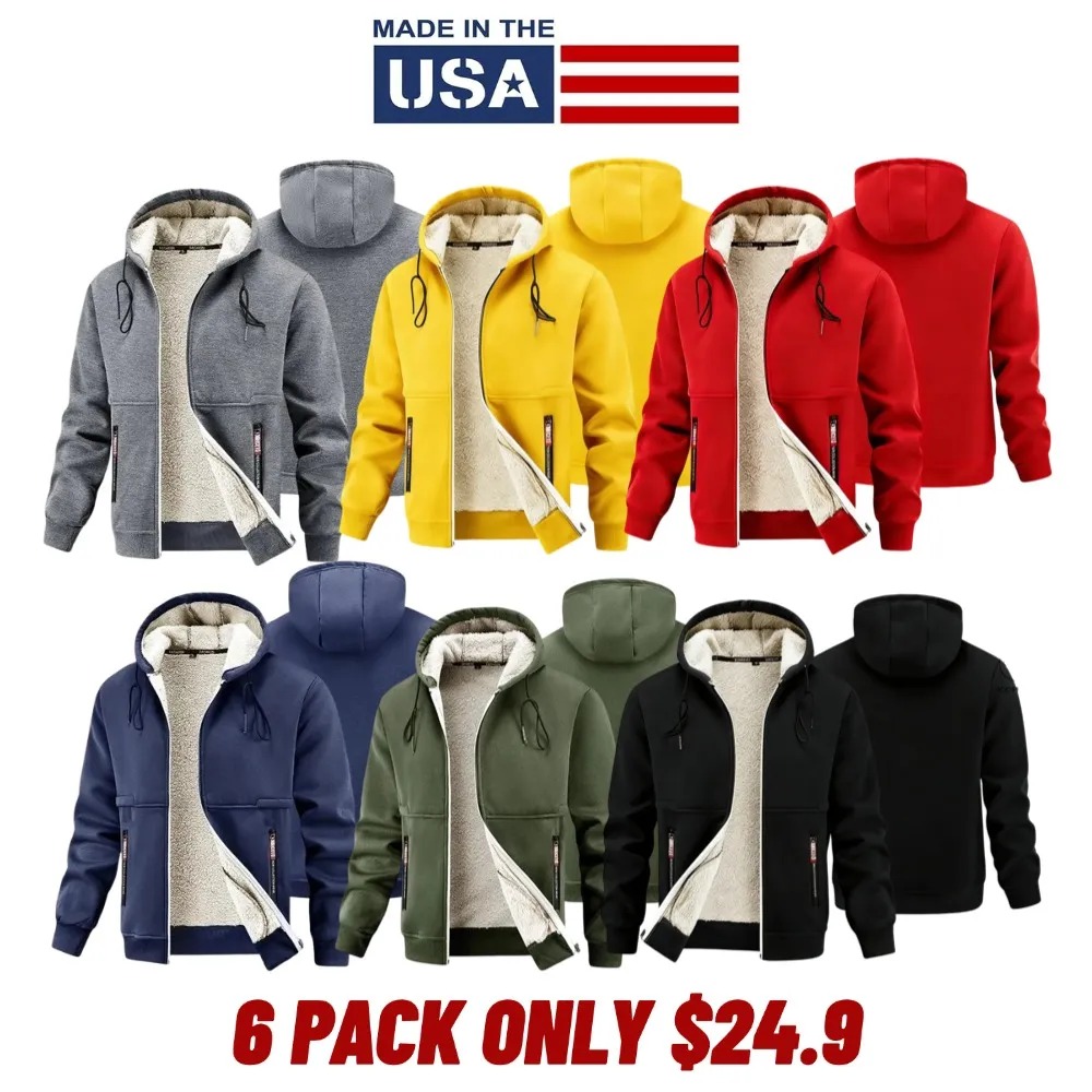 Men's Winter Thick Sherpa Zip-Up Hooded Jacket