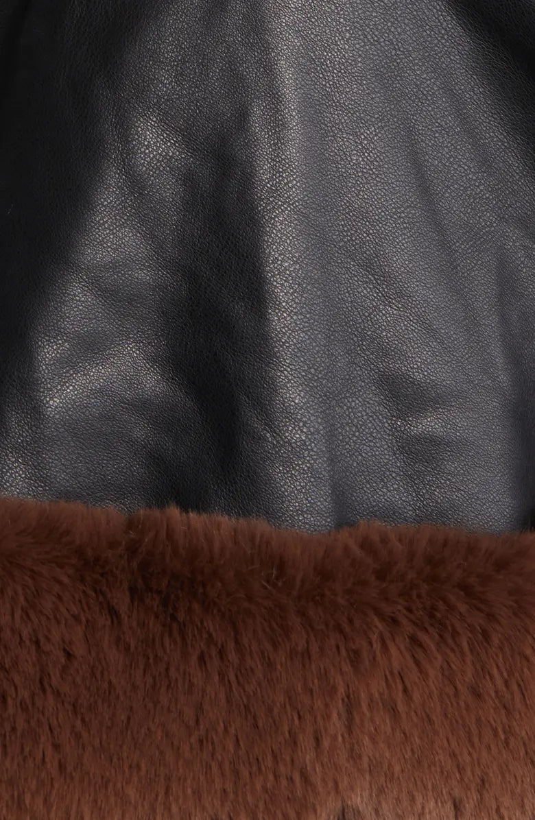 Clearance Sale*KENZY FUR TRIM PEPLUM MOTO IN BLACK BROWN