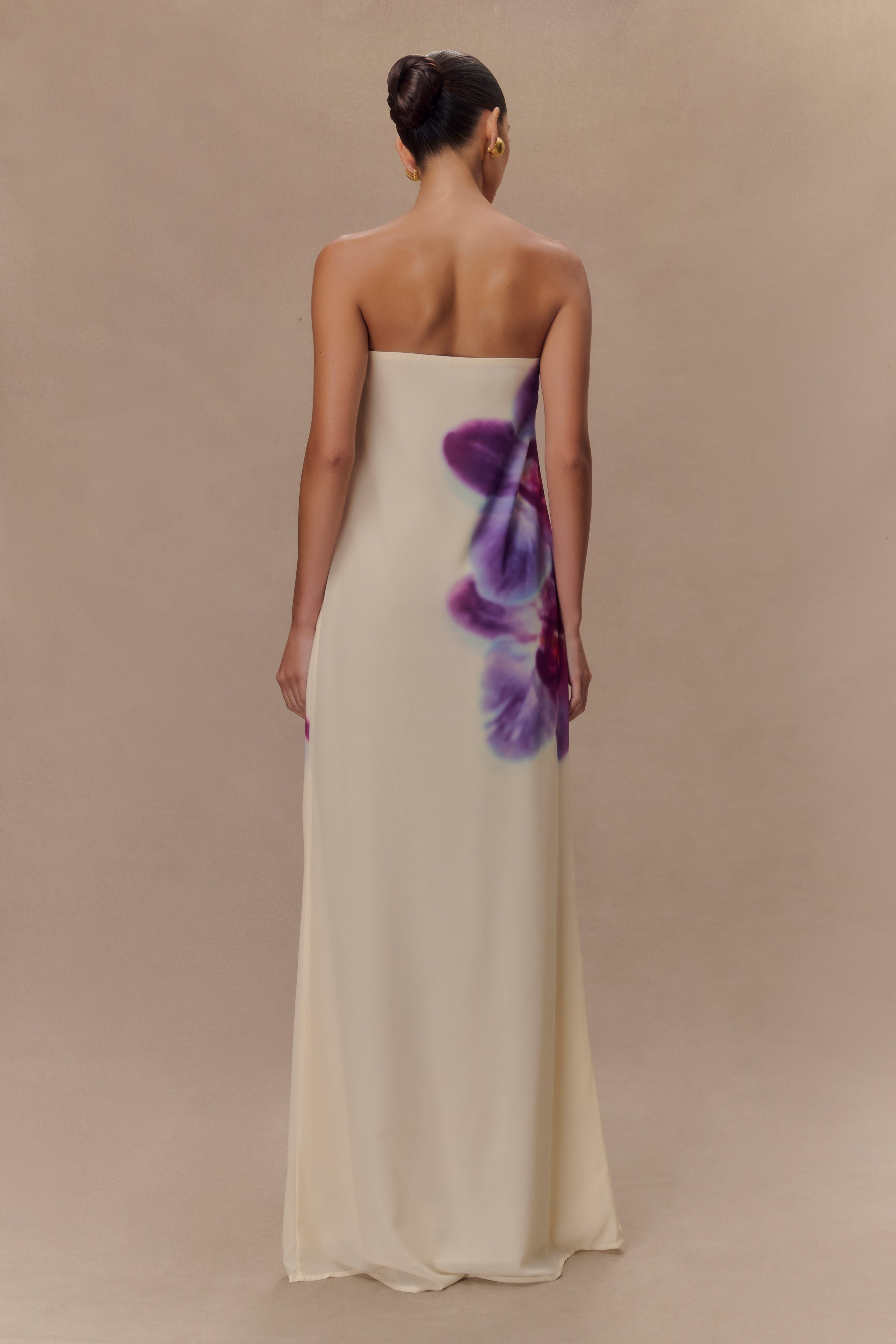 Print Strapless Chiffon Maxi Dress