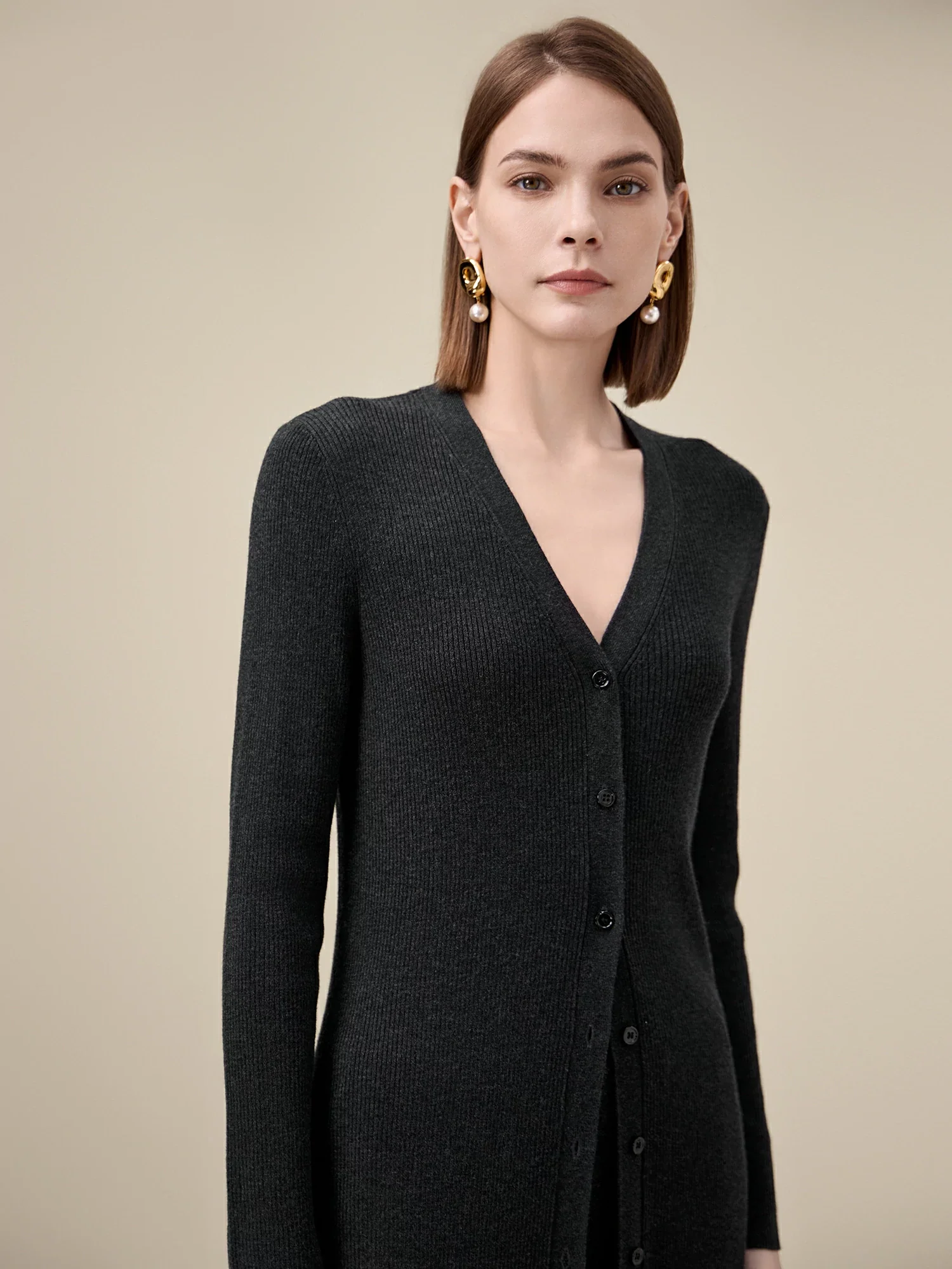 Silk & Wool Long Sleeve Button Down Knit Dress