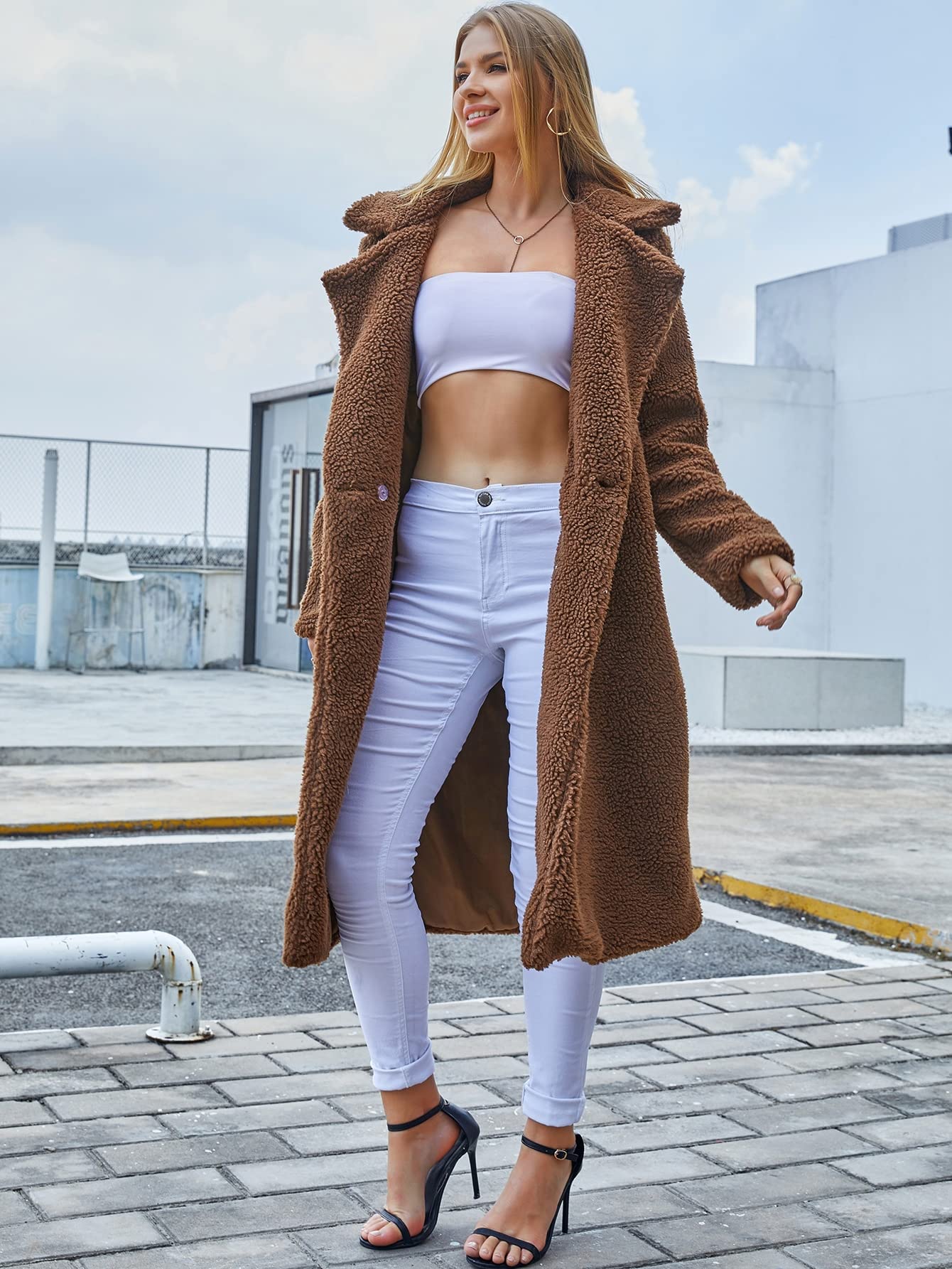 RAOGE Jackets for Women Jackets - Single Button Teddy Midi Coat