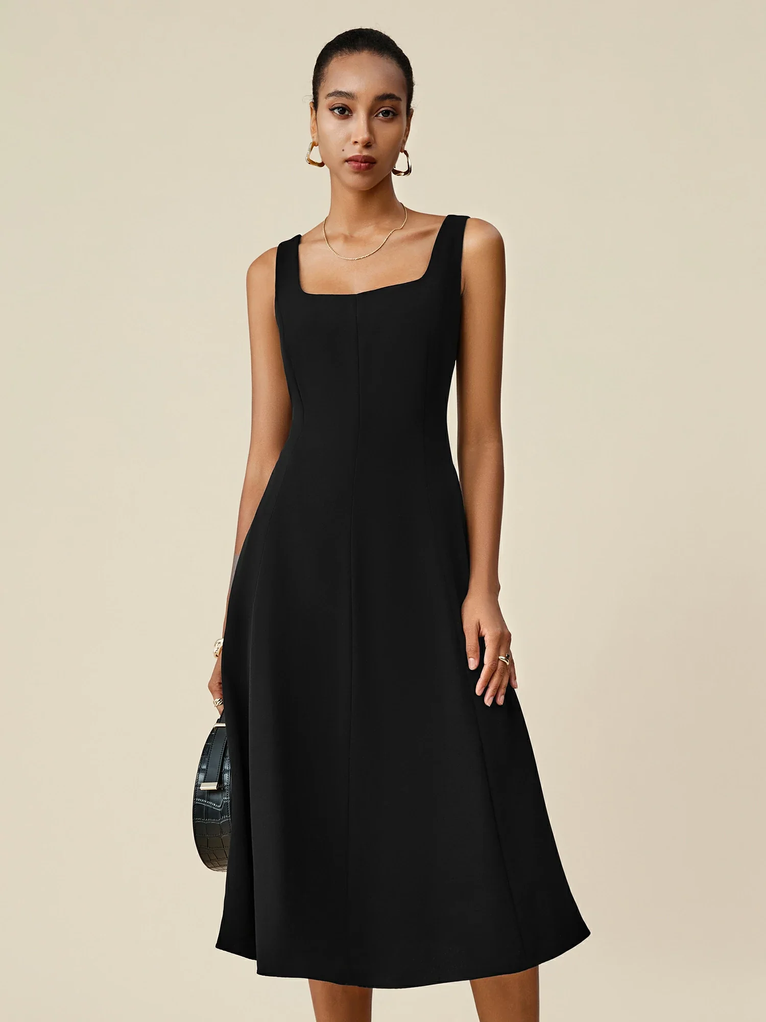 47% Acetate U-Neck A-Line Sleeveless Dress