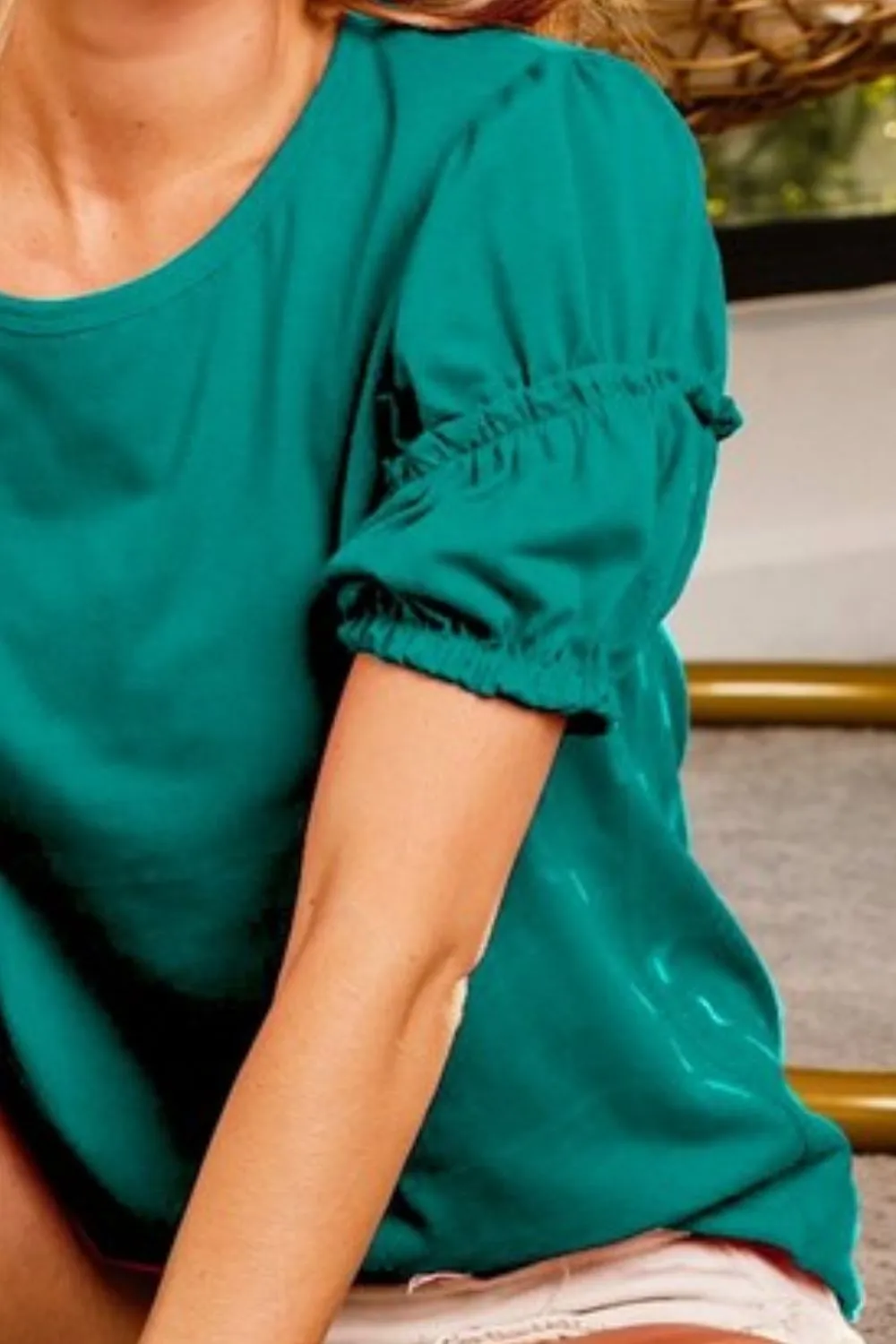 Cotton Span Shrring Detailed Round Neck Top