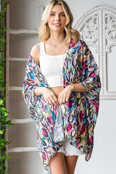 Full Size Multi Color Snake Open Cardigan