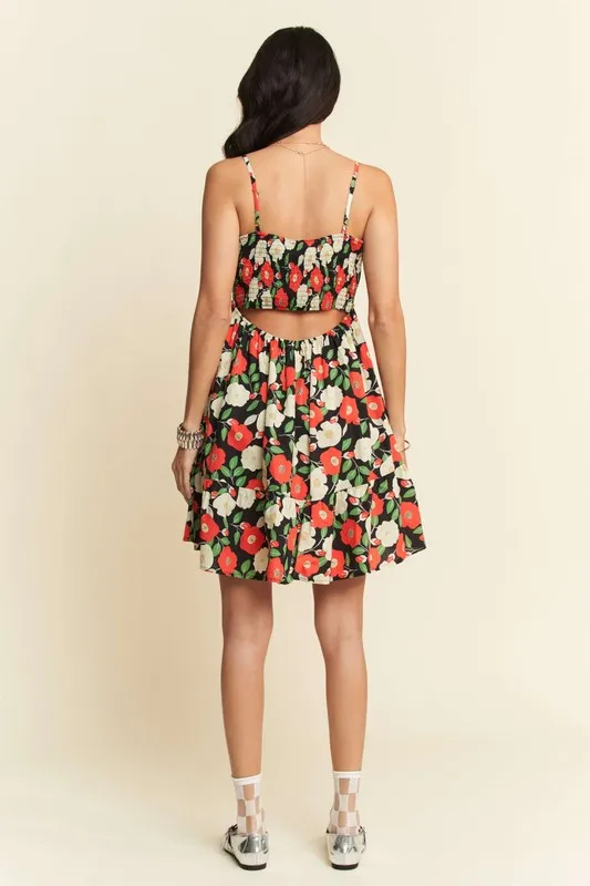 Floral Scalloped Cutout Back Mini Dress