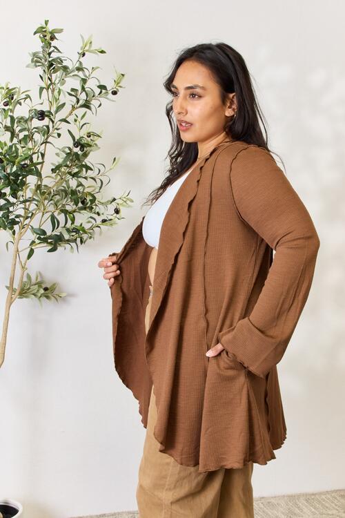 Full Size Open Front Long Sleeve Cardigan