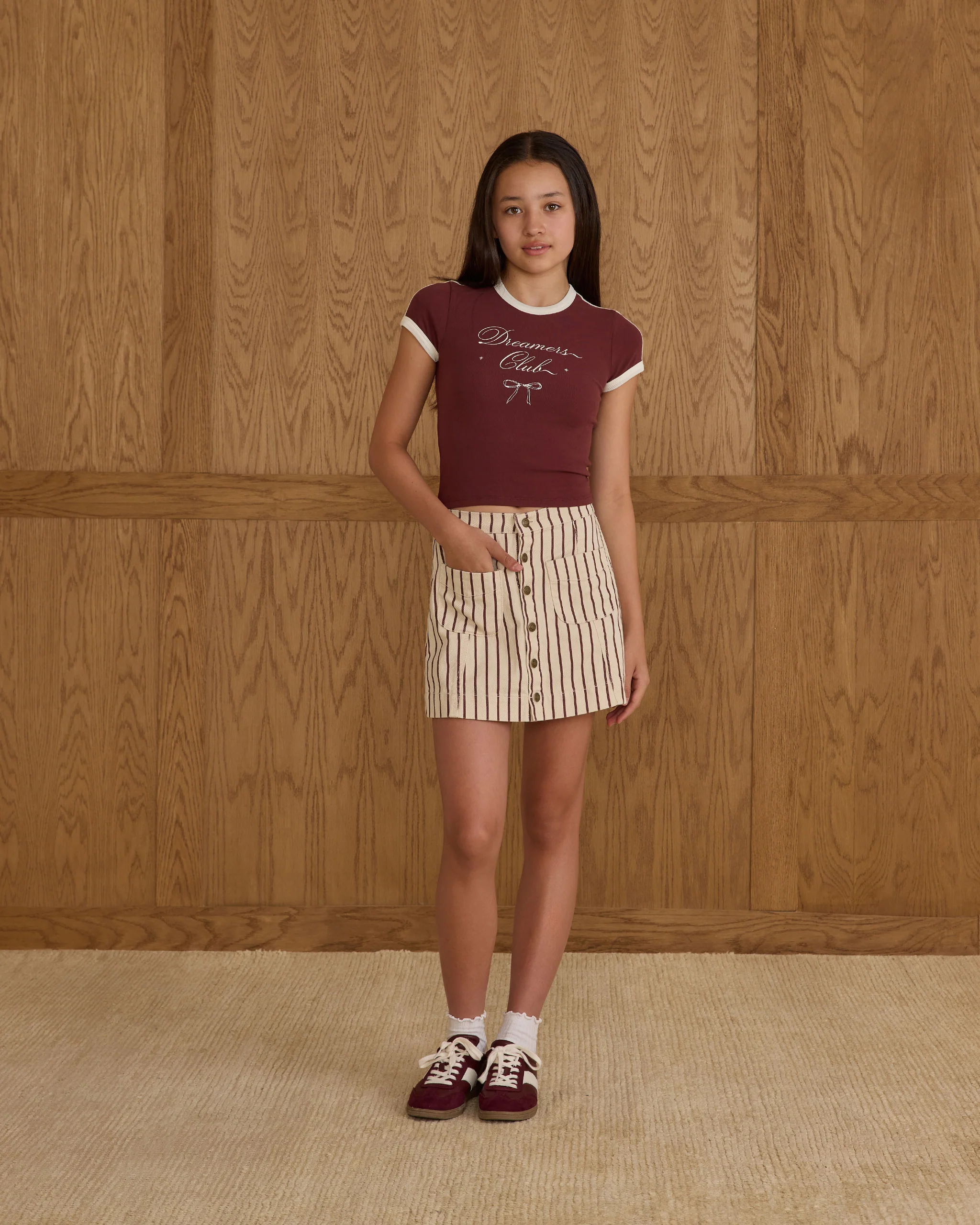 Teen Denver Mini Skirt | Burgundy Pinstripe