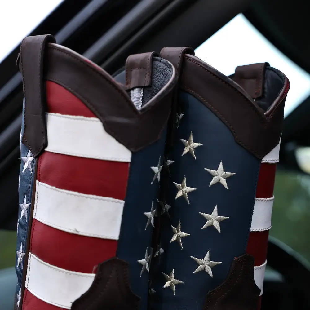 Brown USA Flag Leather Work Boots - Composite Toe