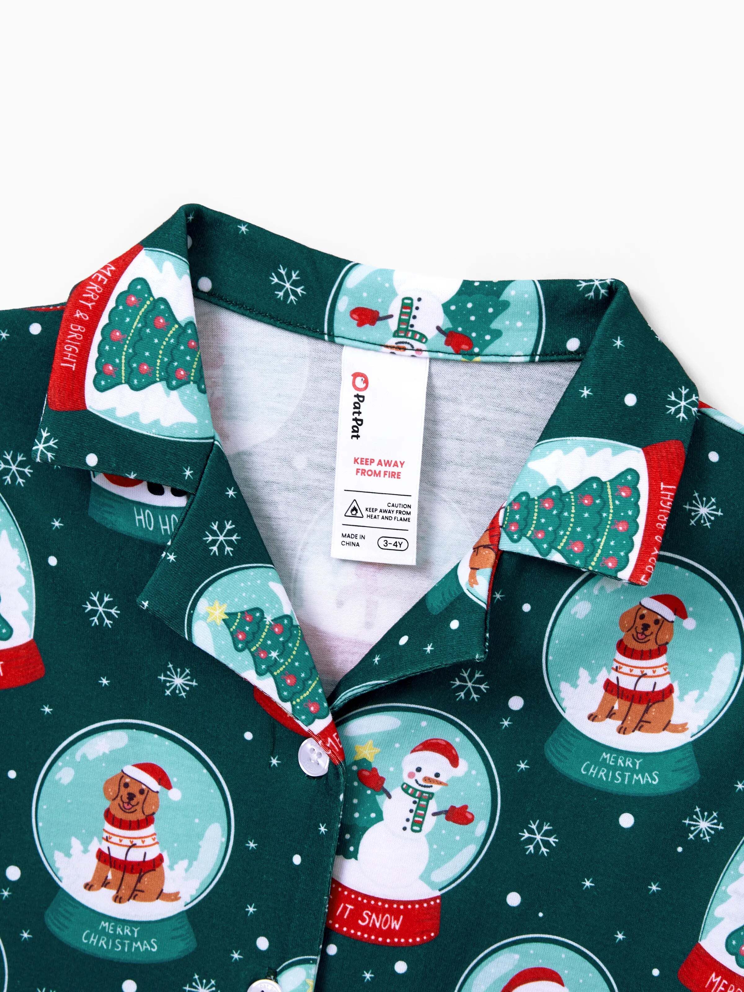 Christmas Matching Family Pajamas Set Santa Claus Christmas-themed Print PJS Turquoise