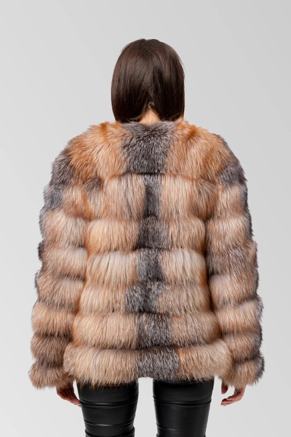 Haină din Blană Naturală de Vulpe Argintie, Transformabilă 6 în 1, Femei, Brown Frost 241