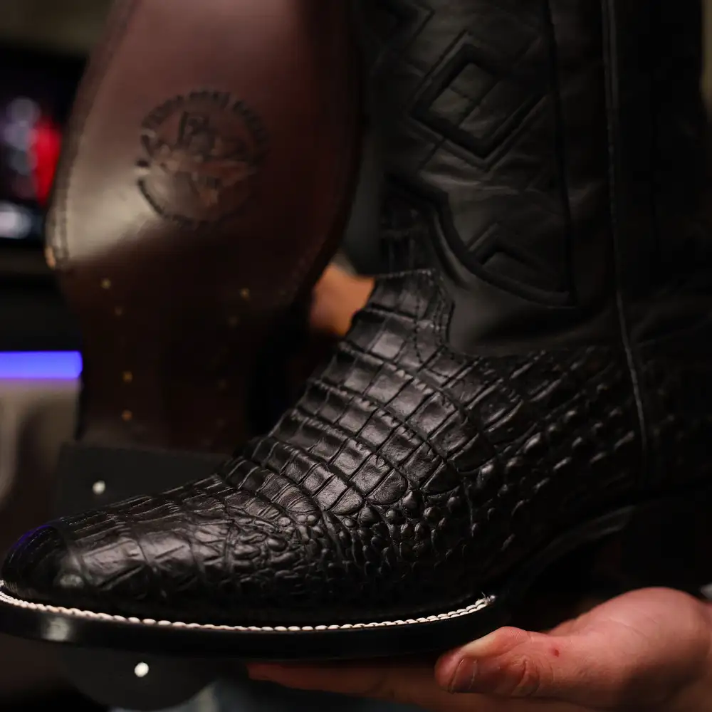 Black American Gator Belly Leather Boots - Square Toe