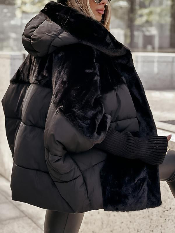 Women's Fashionable Patchwork Color Hooded Thermal Jacket