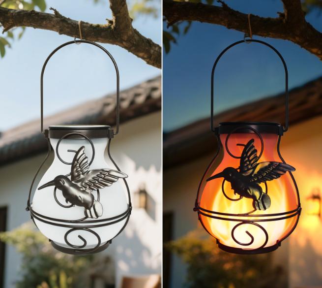Hummingbird Flame Solar Lights (Set of 2)  Natures Fireflies, Captured in Your Garden