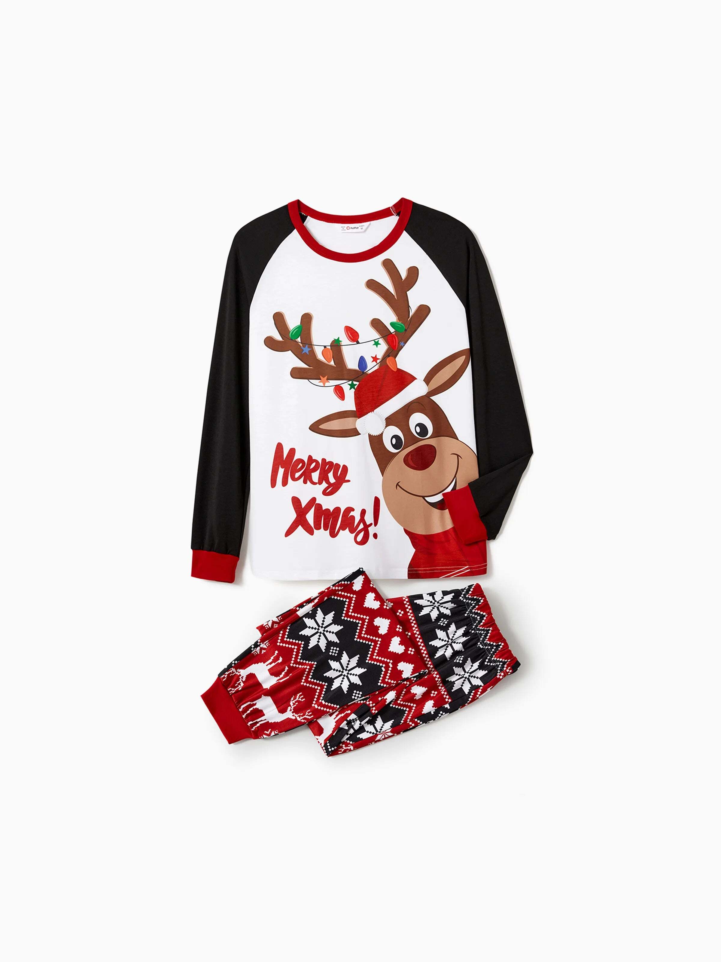 Christmas Reindeer Print Family Matching Pajamas Sets with Christmas Socks Black
