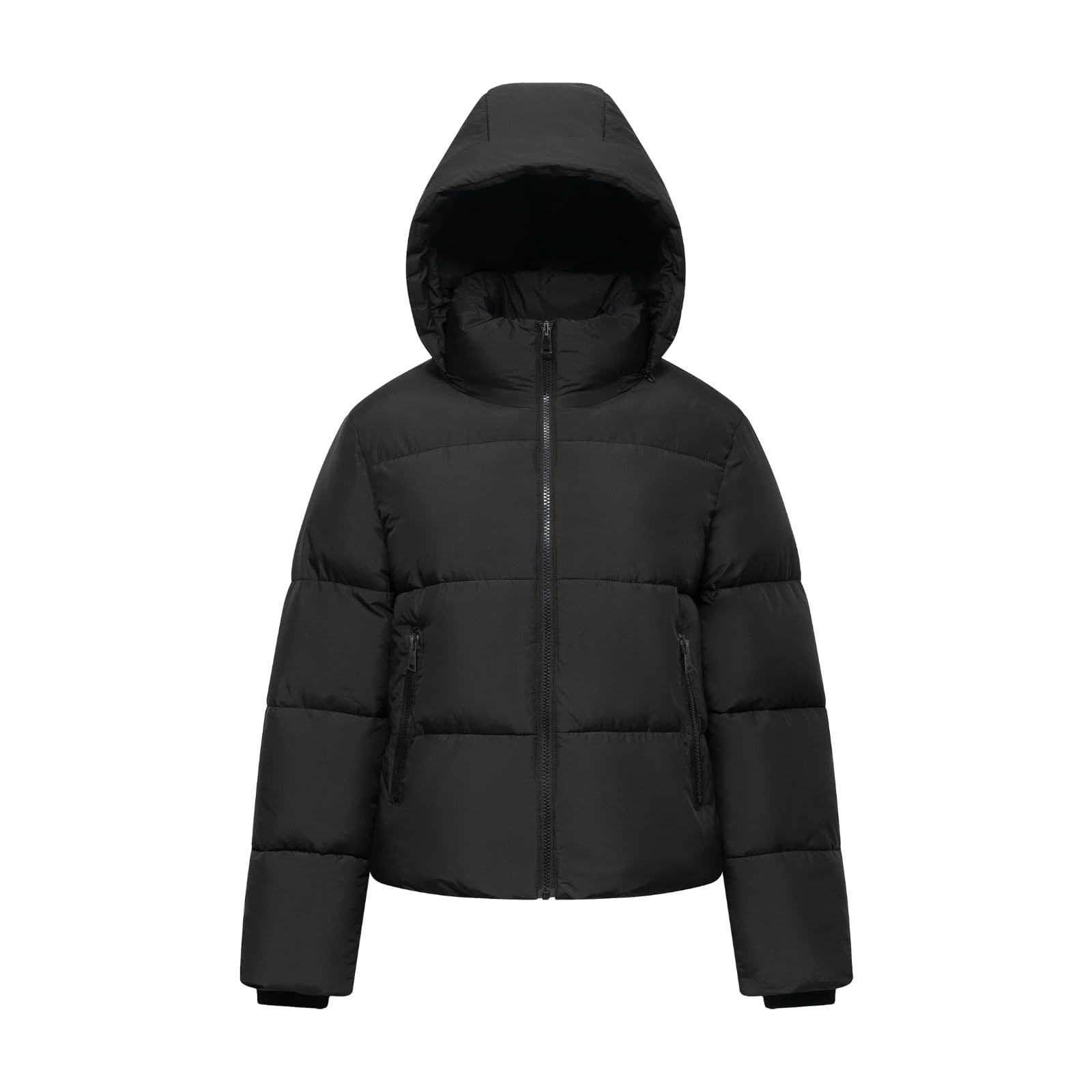 WarmCore Premium Short Puffer Jackets with Removable Hood & Optional Faux Fur Linging, Lady Casual Outerwear Longsleeves Zip Pockets Warm Quilted Coat