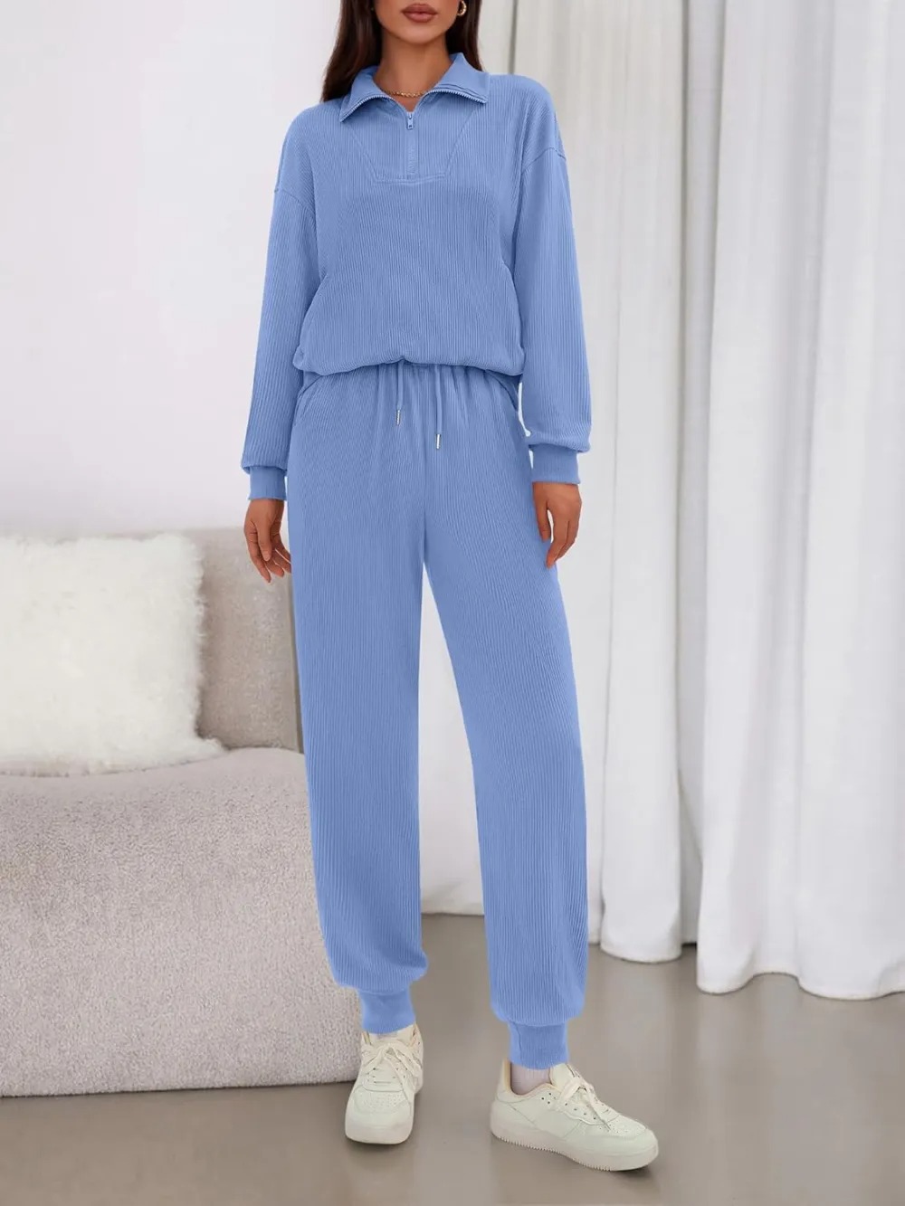 Women's Long Sleeve Half Zip Sweatshirt Sweatpants Lounge Set Sweatsuits with Pockets