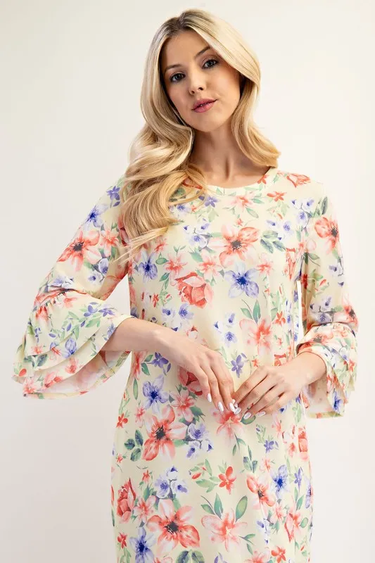 Celeste Full Size Soft Floral Ruffle Trim Dress Plus Size