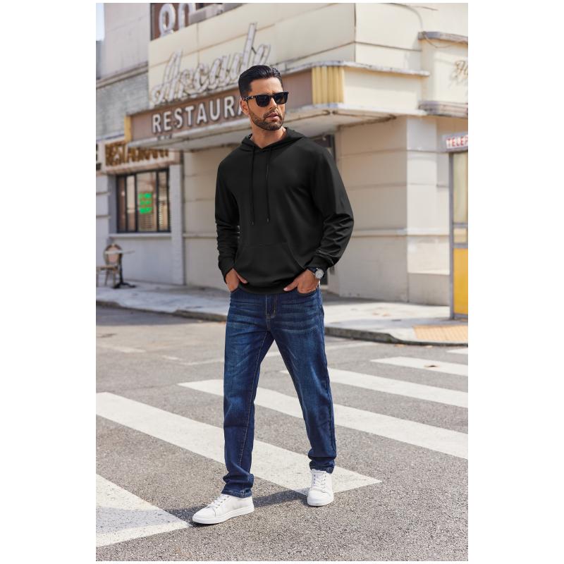 Fall Outfits Men's Medium Size Hoodie Pullover Long Sleeve Casual Fashion Sweatshirt with Drawstring & Kangaroo Pocket for Everyday Wear