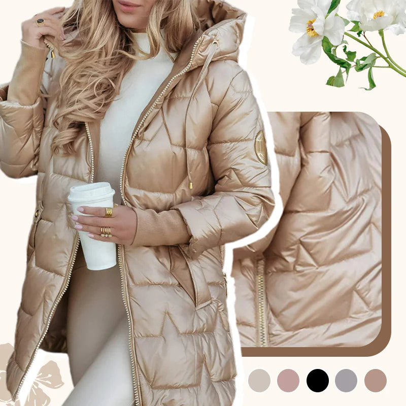 Women's winter warm hooded coat in medium length