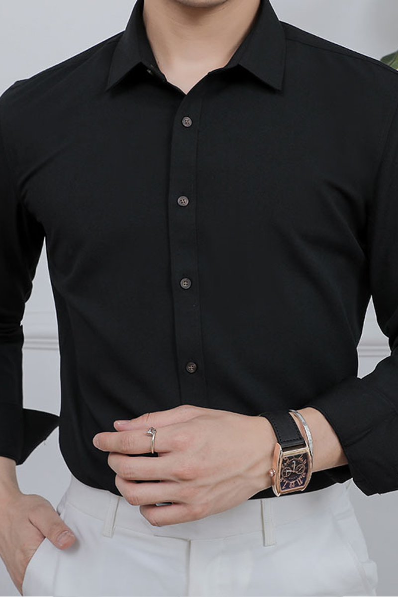 Men's Business Essential Classic Solid Color Stand Collar Formal Shirt