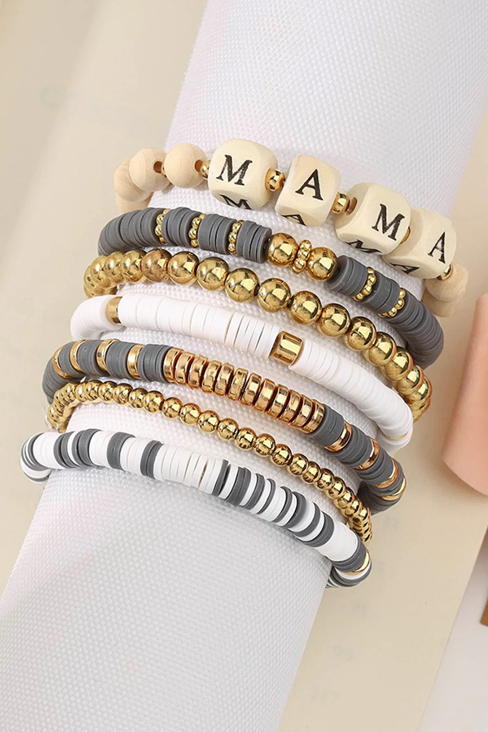 Gray MAMA Beaded Multi Layered Bracelet