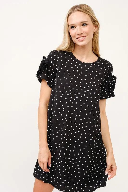 Embellished Sleeve Polka Dots Shift Dress