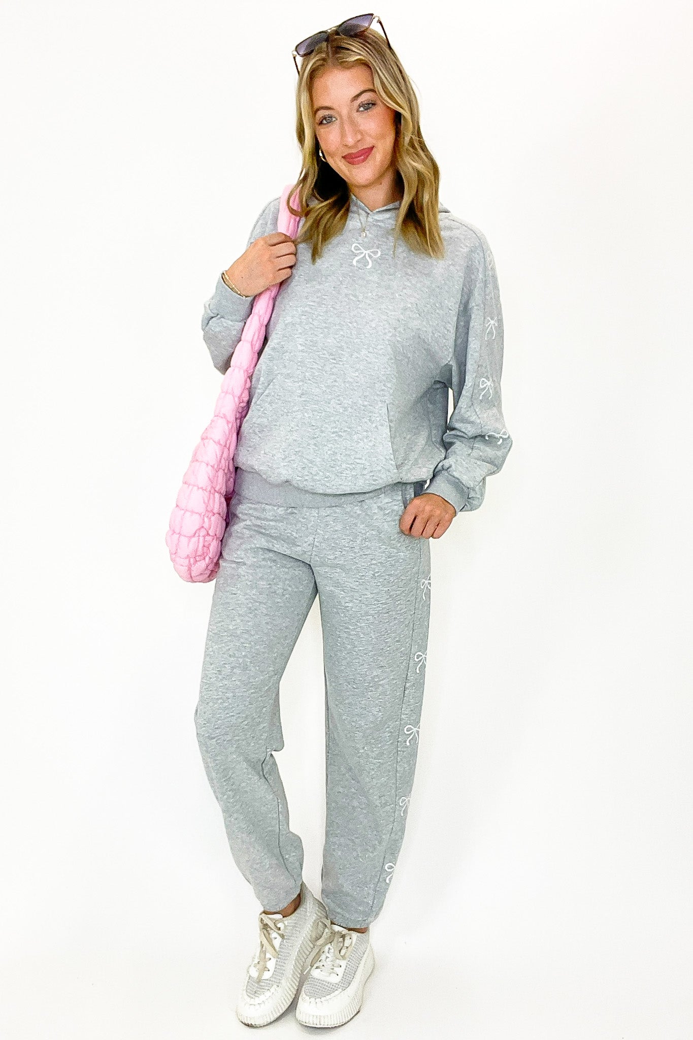 Comfort Bow Embroidered Hooded Sweatshirt and Jogger Set