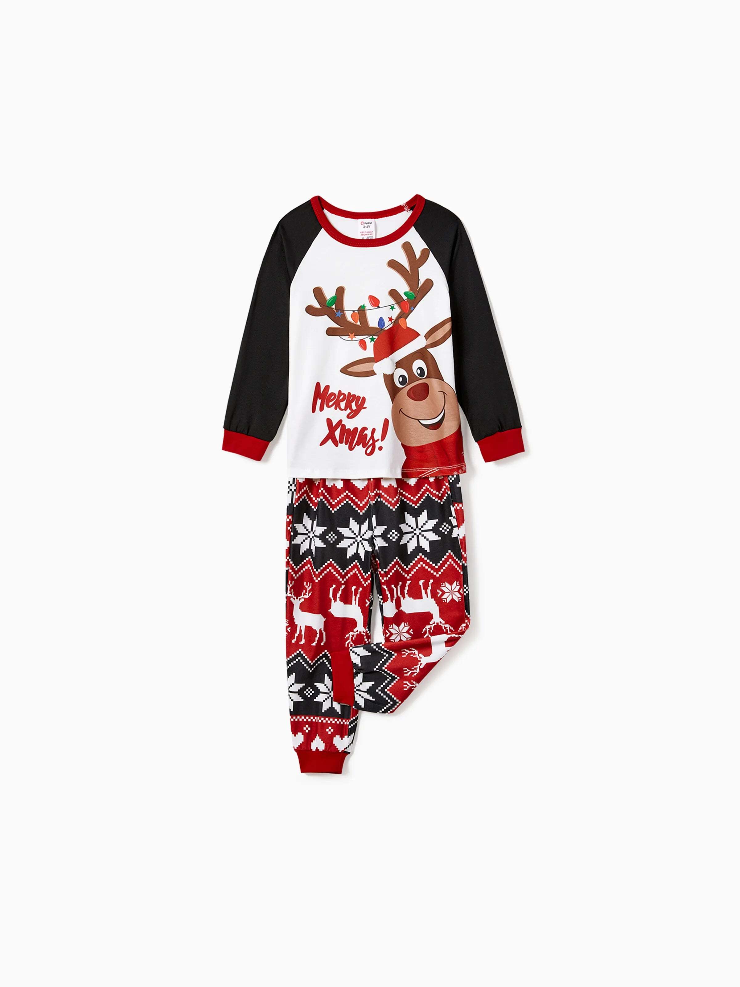 Christmas Reindeer Print Family Matching Pajamas Sets with Christmas Socks Black