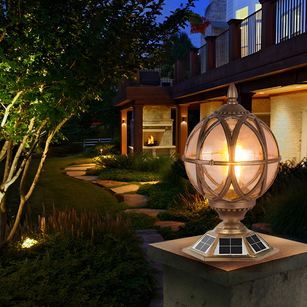 Round Ball Waterproof European Style Solar Powered Fence Post Lights