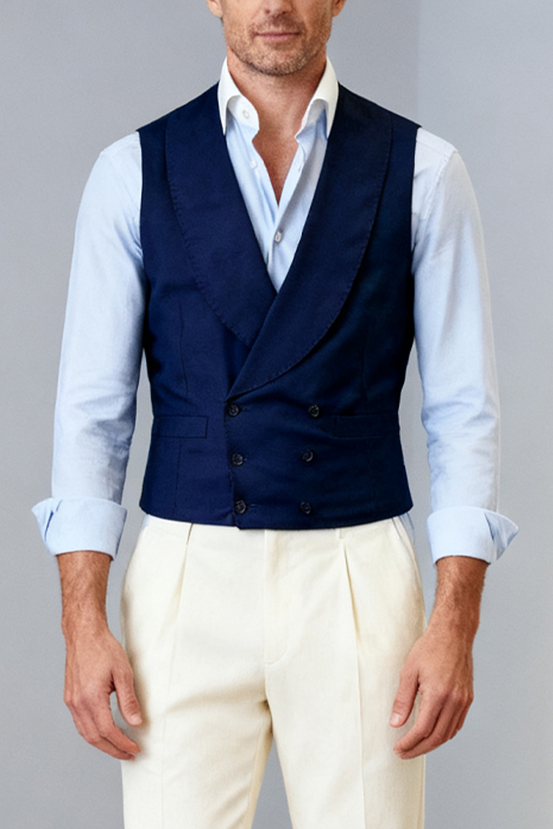 Men's Navy Blue British Retro Double-breasted Suit Vest