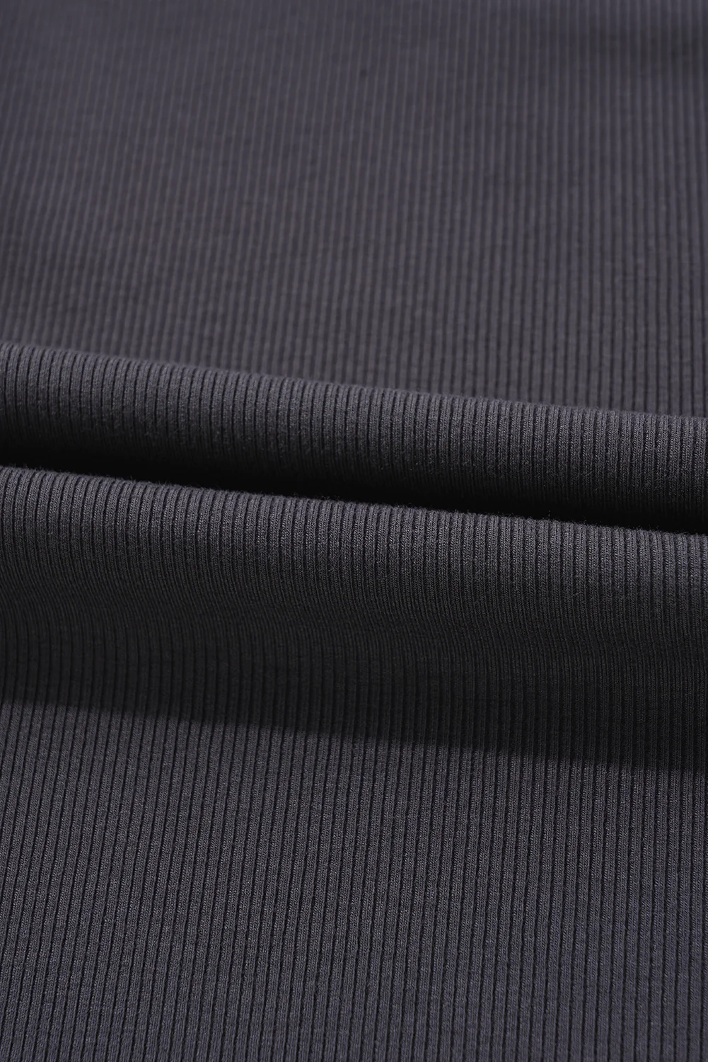 Carbon Grey Ribbed Knit Colorblock Edge U Neck Slim Fit Tank Top